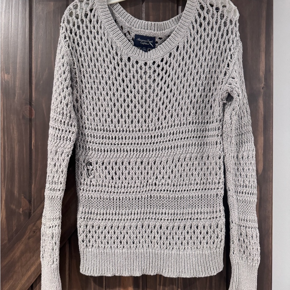 American Eagle Outfitters Light Gray Open-Knit Sweater